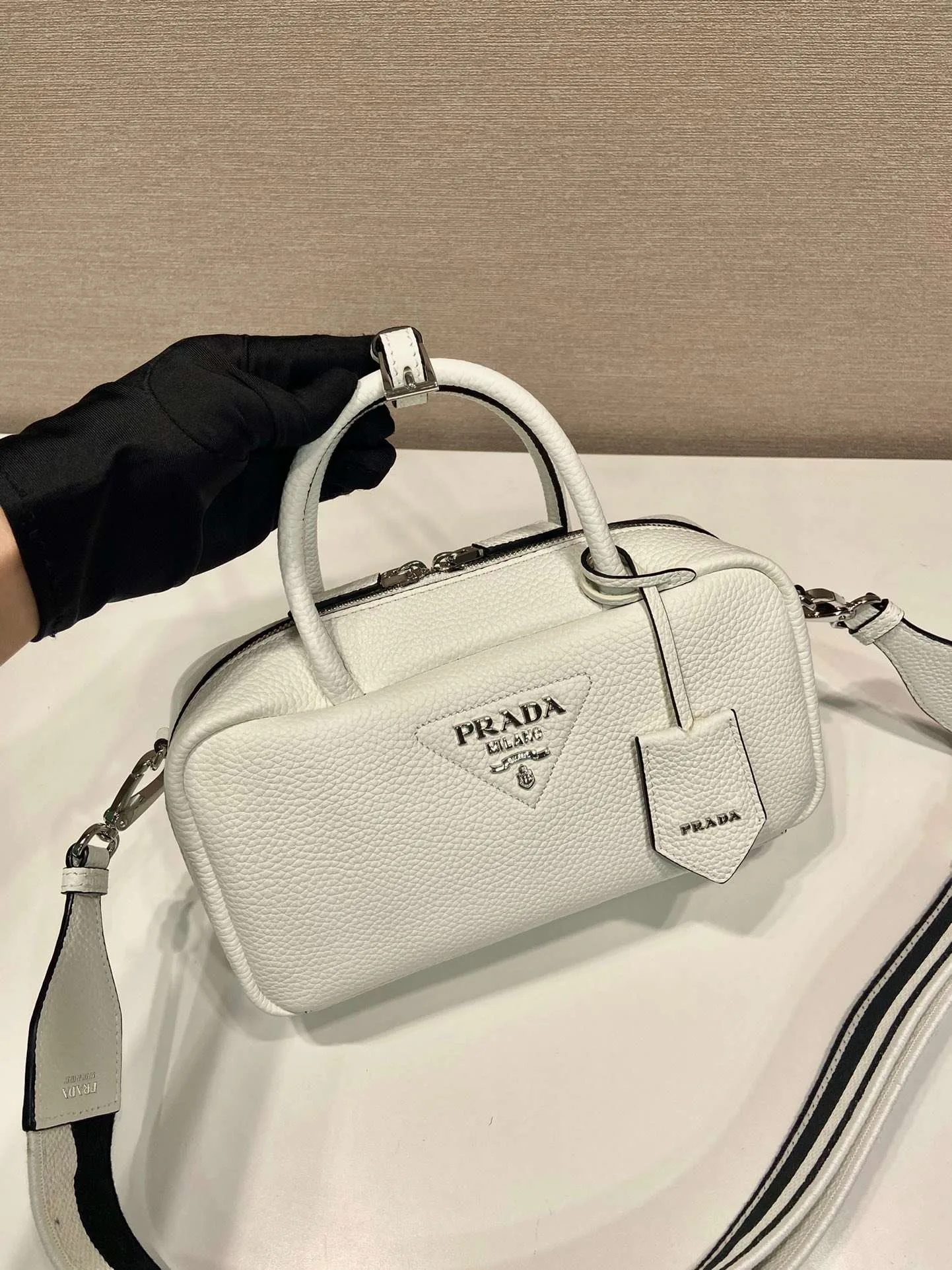 Prada Top-Handle Bag Brown/White/Green Khaki / 1BB102_2DKV_F02Z8_V_3OO - Image 16