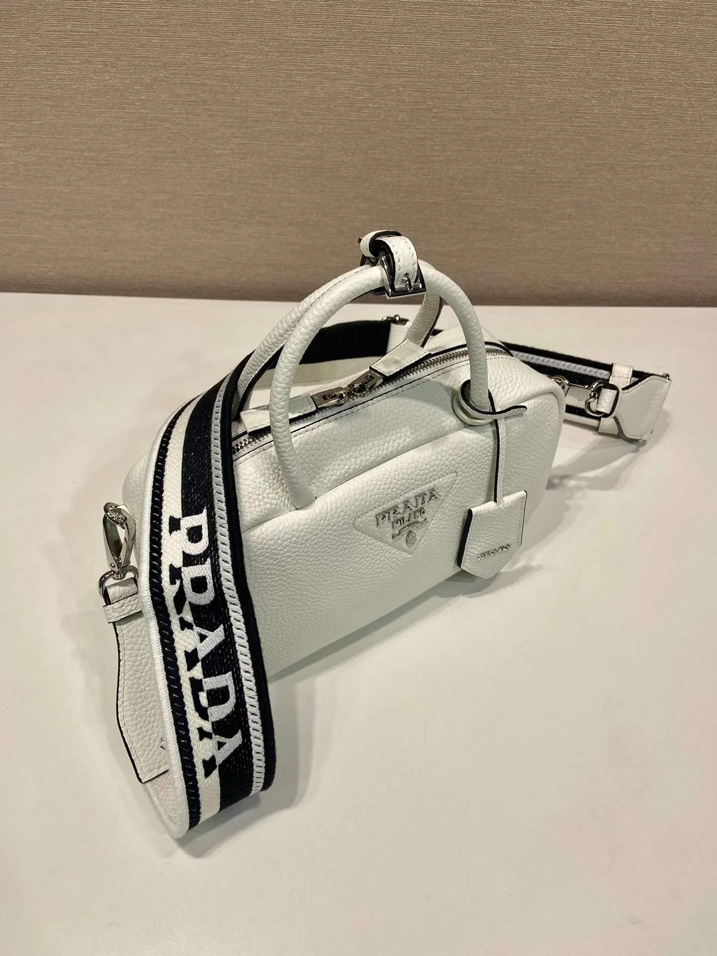 Prada Top-Handle Bag Brown/White/Green Khaki / 1BB102_2DKV_F02Z8_V_3OO - Image 15