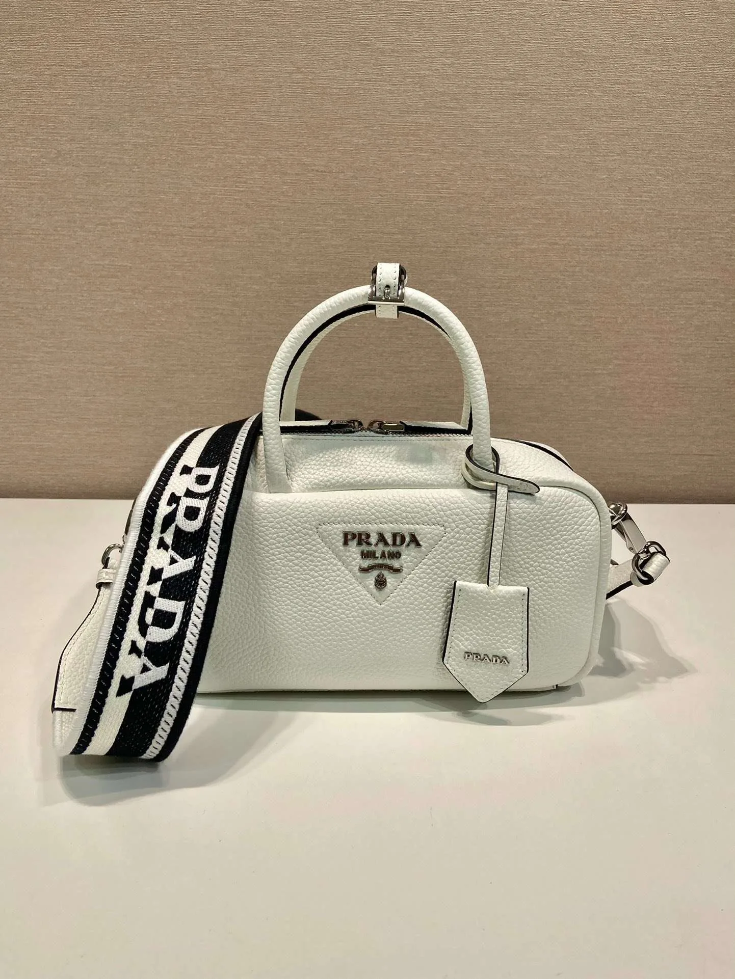 Prada Top-Handle Bag Brown/White/Green Khaki / 1BB102_2DKV_F02Z8_V_3OO - Image 13