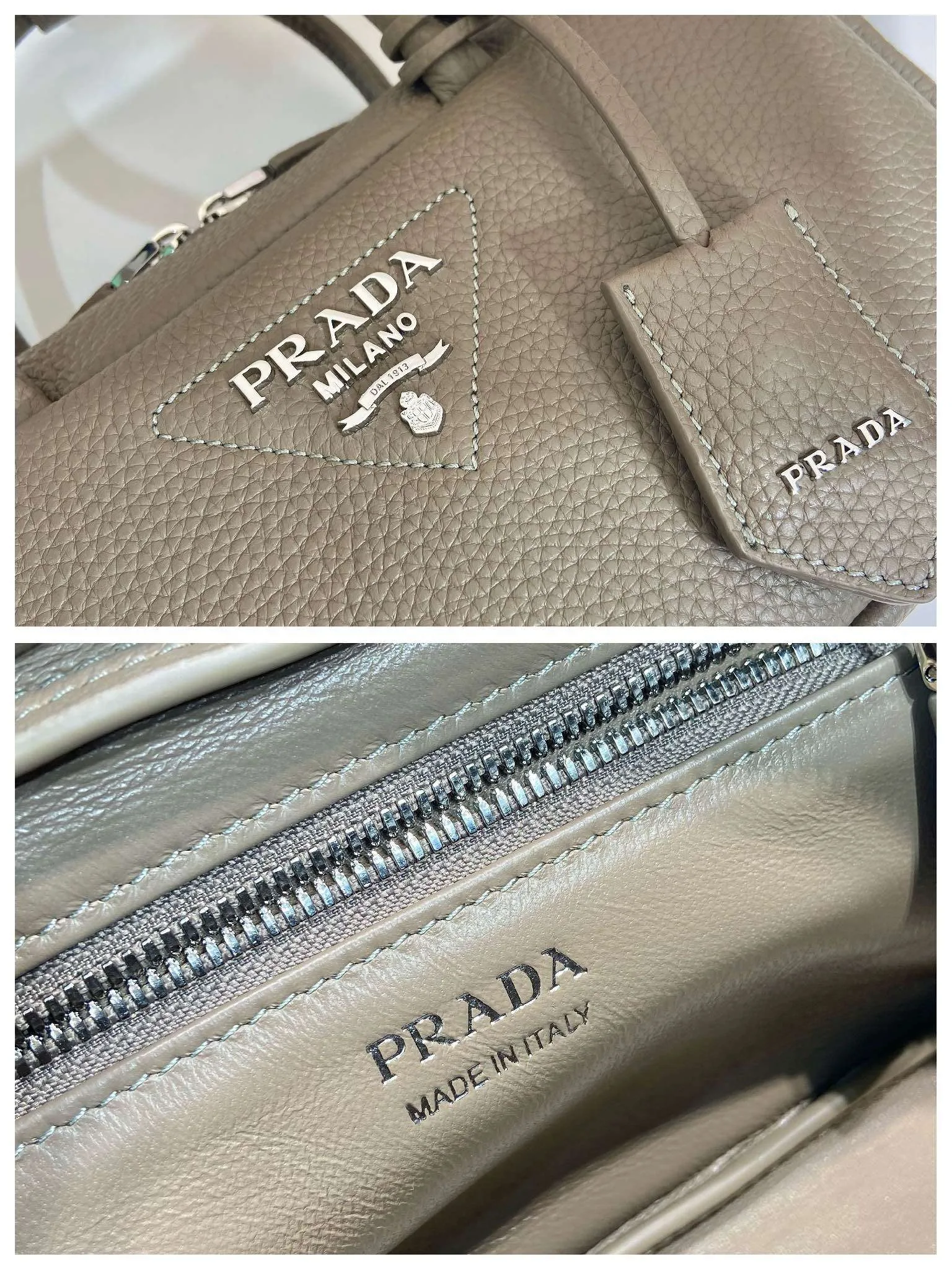 Prada Top-Handle Bag Brown/White/Green Khaki / 1BB102_2DKV_F02Z8_V_3OO - Image 21