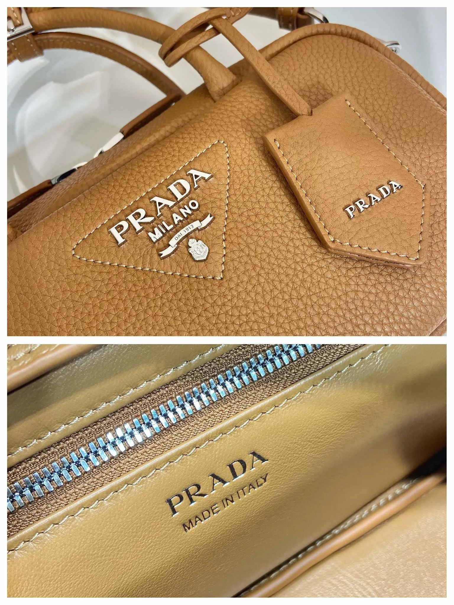 Prada Top-Handle Bag Brown/White/Green Khaki / 1BB102_2DKV_F02Z8_V_3OO - Image 10