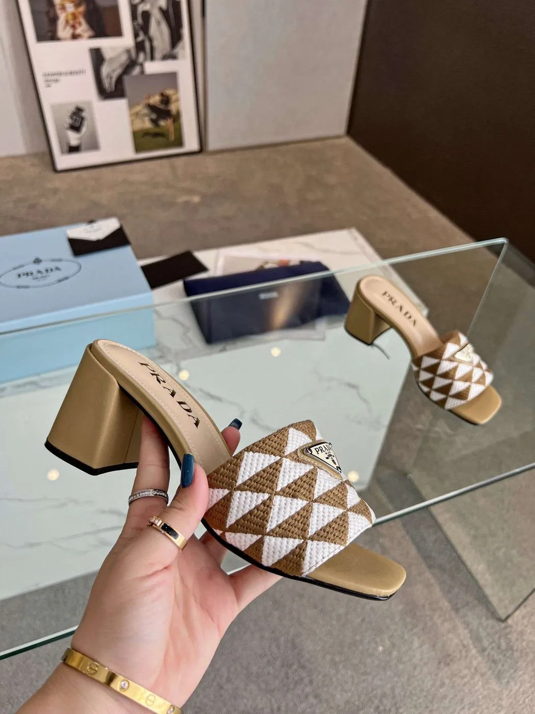 Prada Triangle Slip-On Sandals Brown - Image 3