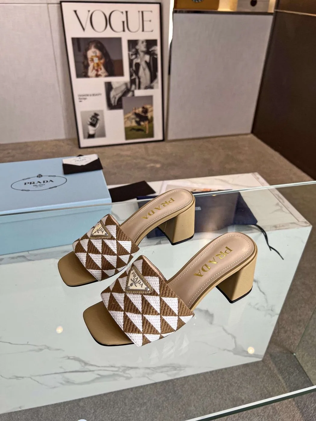 Prada Triangle Slip-On Sandals Brown - Image 5