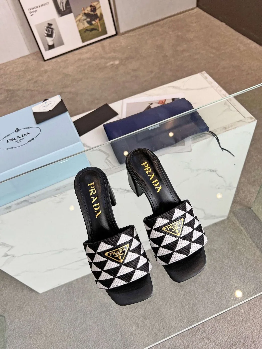 Prada Triangle Slip-On Sandals Black - Image 3