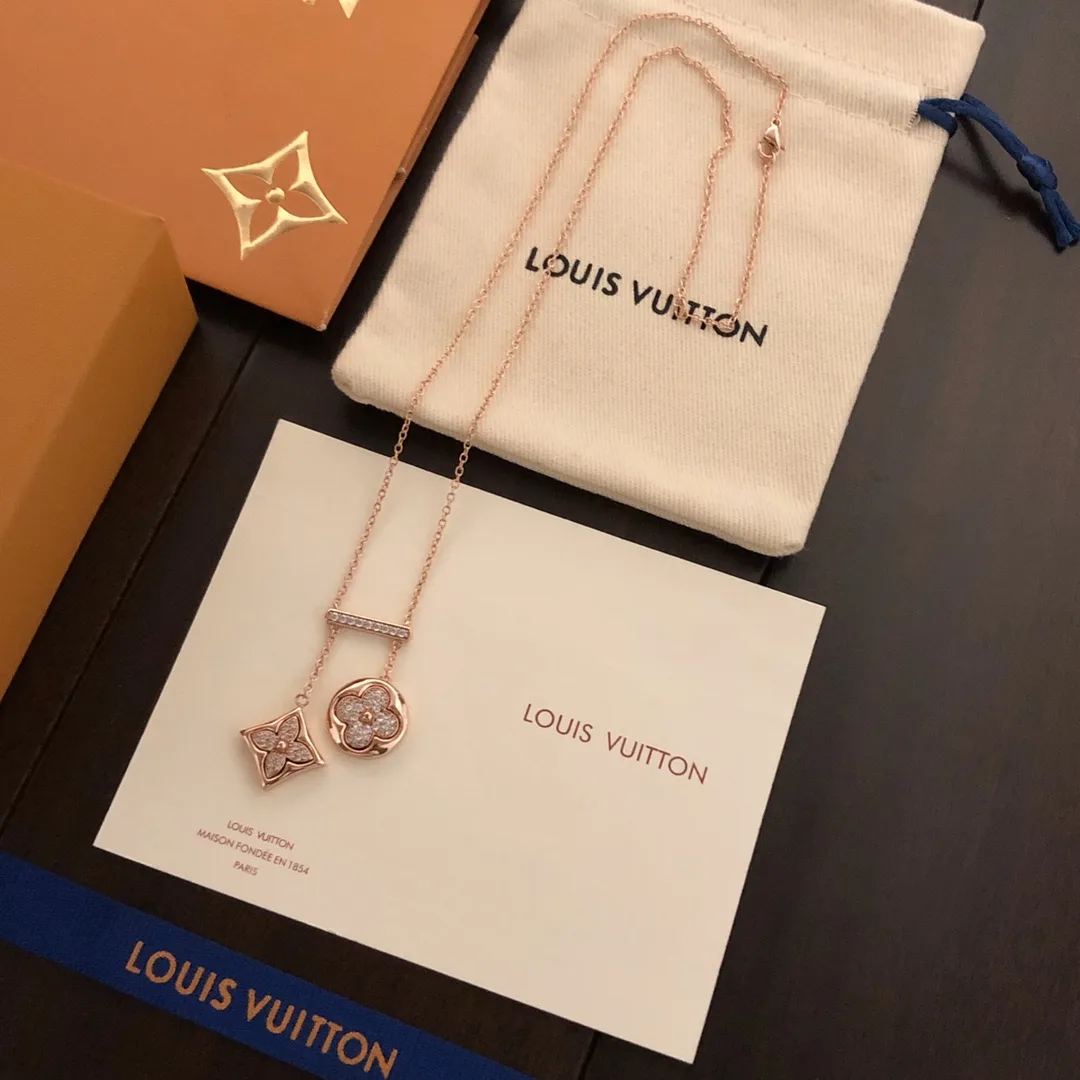 Louis Vuitton Two Blossom Necklace Pink Gold Tone - Image 6