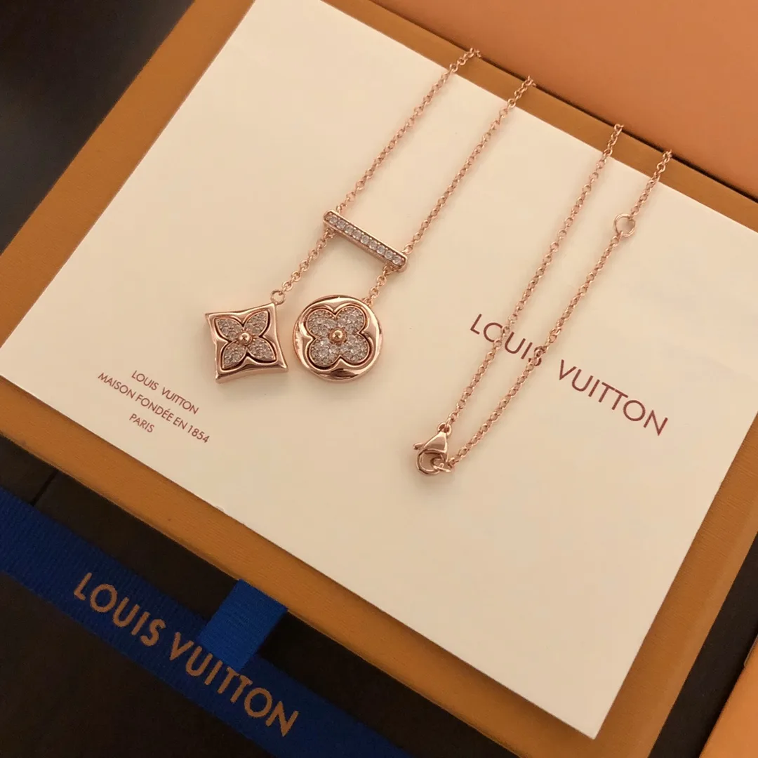 Louis Vuitton Two Blossom Necklace Pink Gold Tone - Image 4