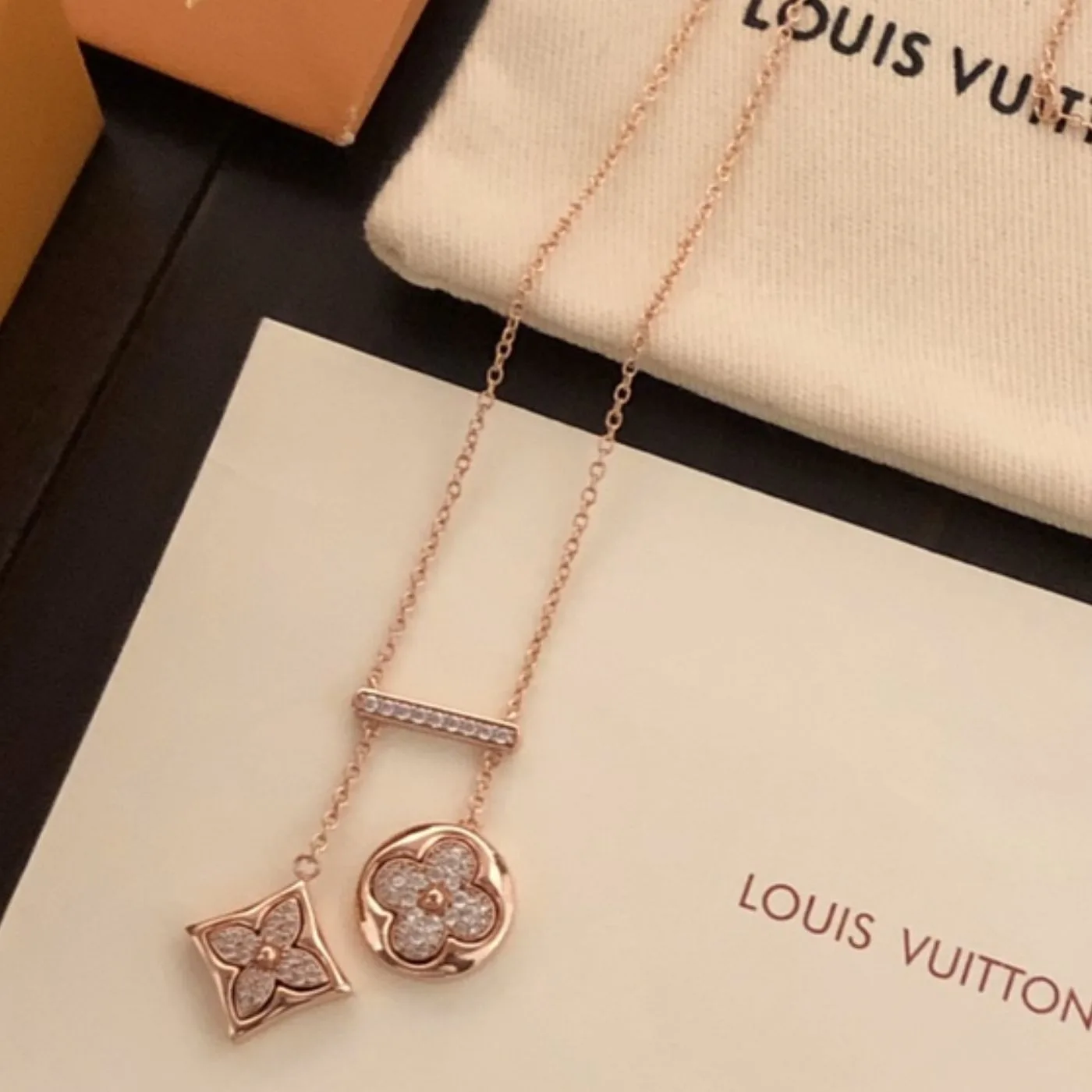 Alternative view of Louis Vuitton Two Blossom Necklace Pink Gold Tone