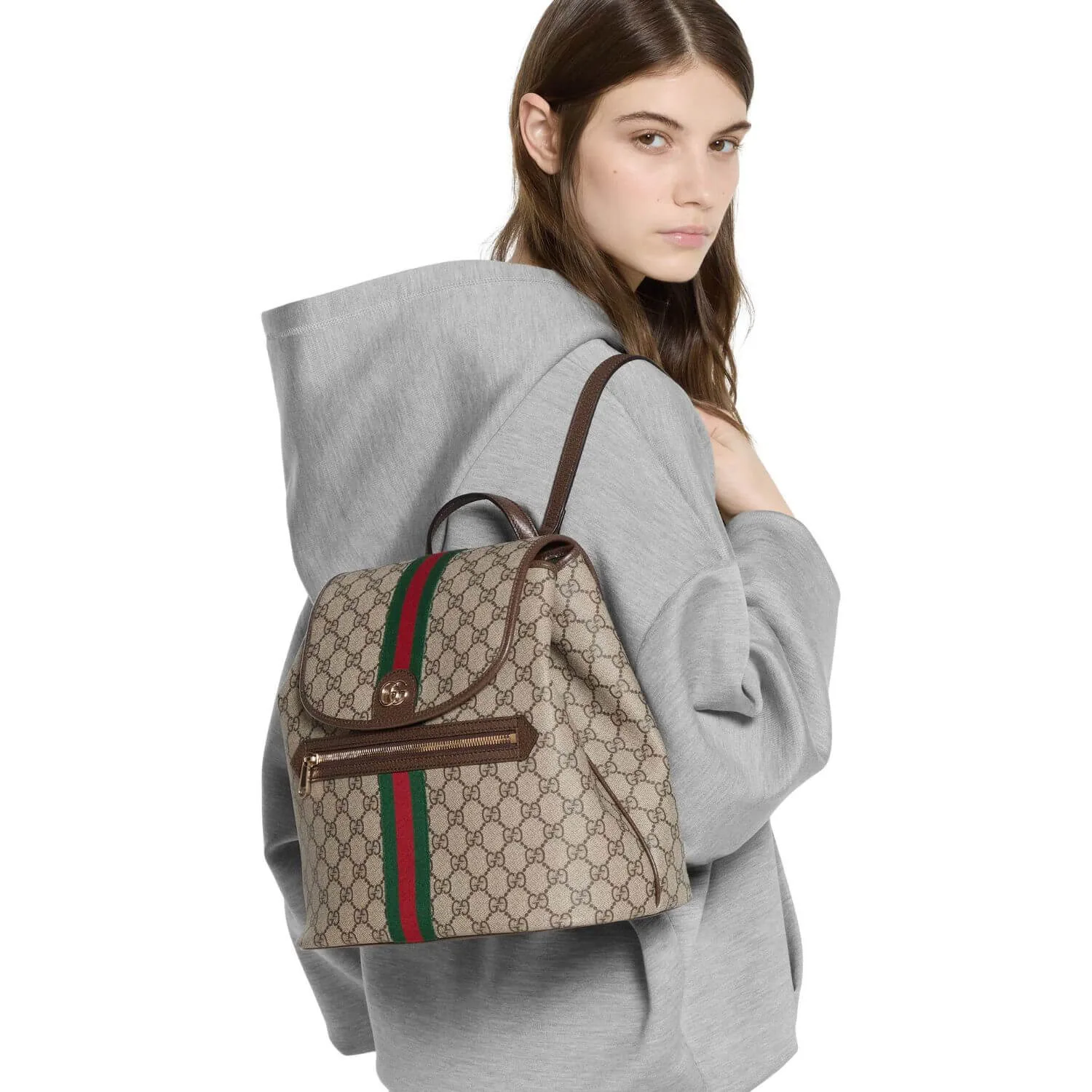 Alternative view of Gucci Ophidia Medium Backpack / Beige/ Dark Brown Monogram Gold Hardware