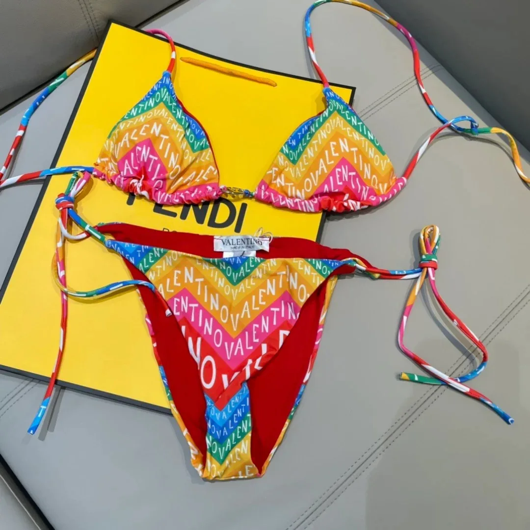 Alternative view of Valentino Rainbow Chevron Logo Cut-Out One-Piece Swimsuit Multicolor