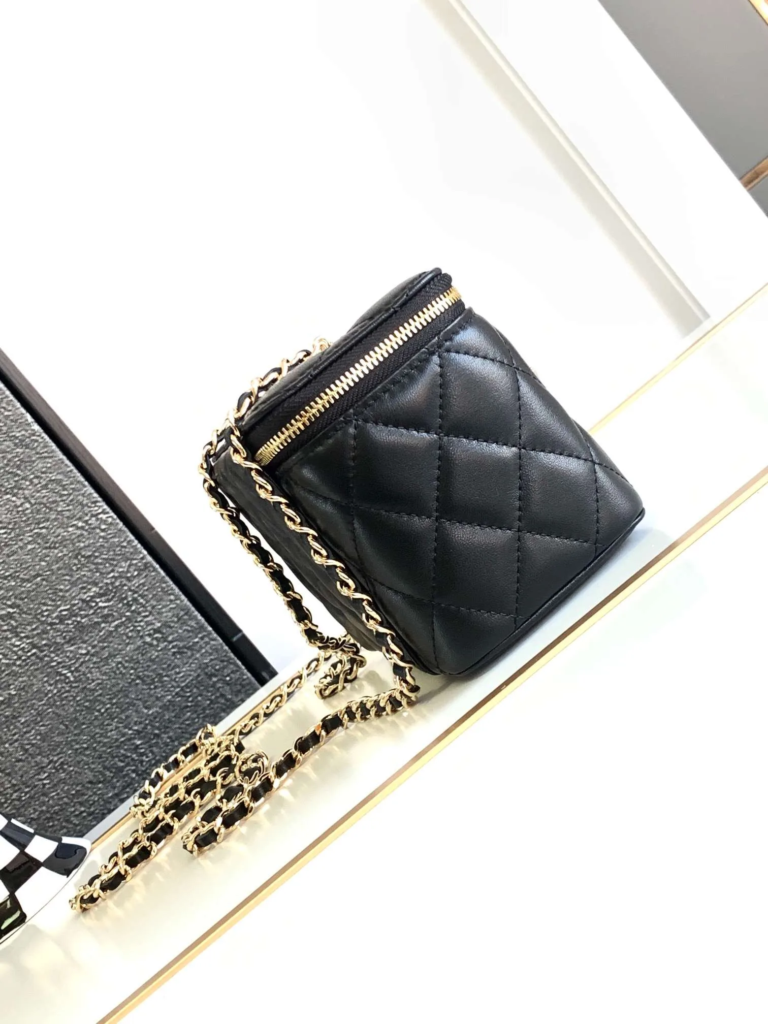 Chanel Vanity Case Shoulder Bag / Black Gold Hardware - Image 8