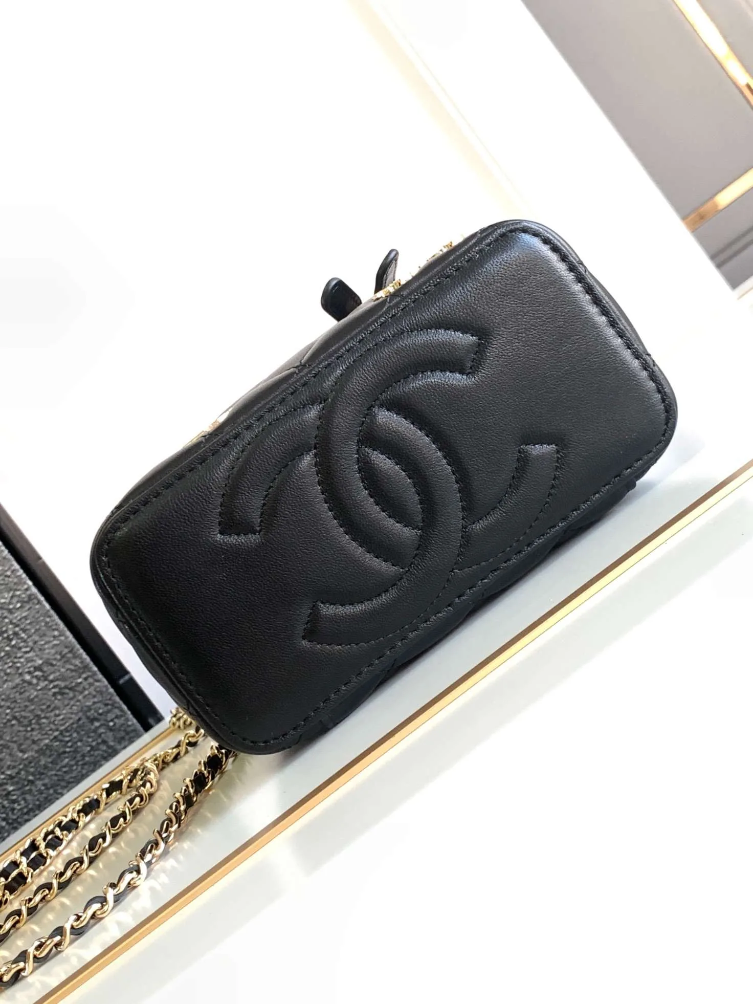 Chanel Vanity Case Shoulder Bag / Black Gold Hardware - Image 7