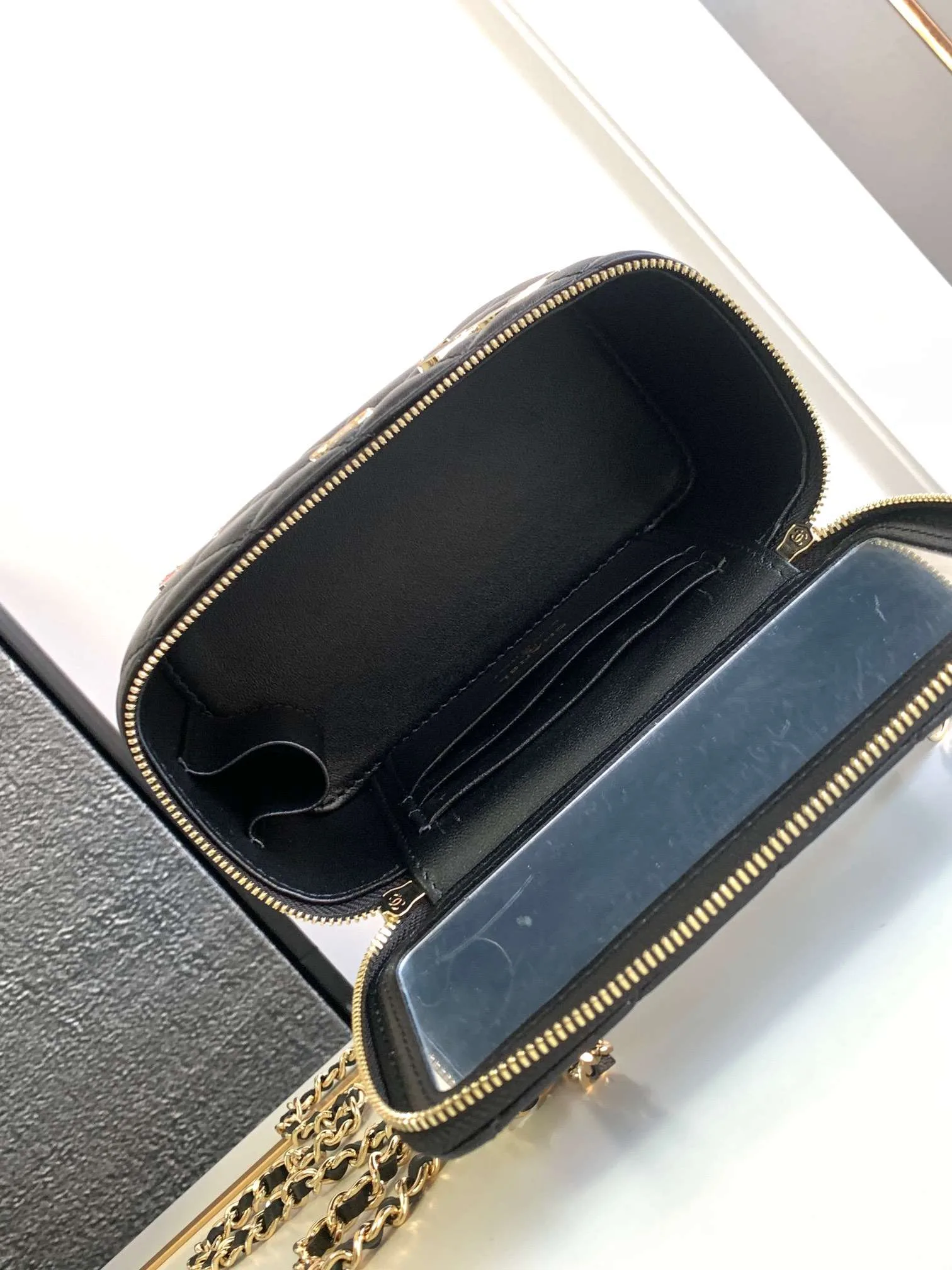 Chanel Vanity Case Shoulder Bag / Black Gold Hardware - Image 9