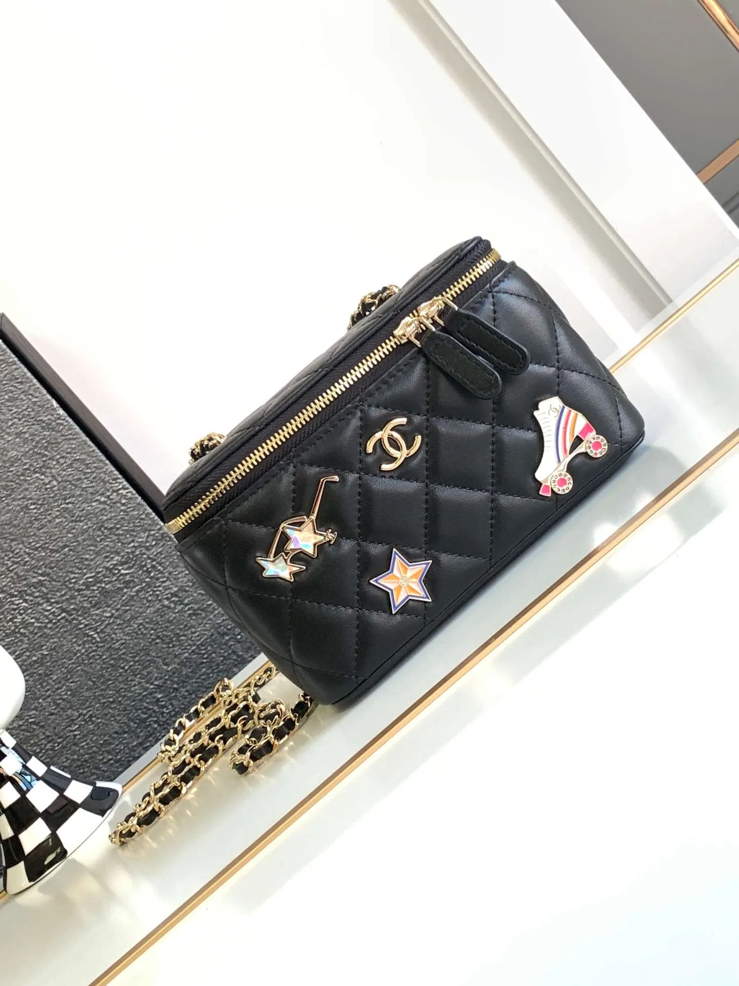 Chanel Vanity Case Shoulder Bag / Black Gold Hardware - Image 2