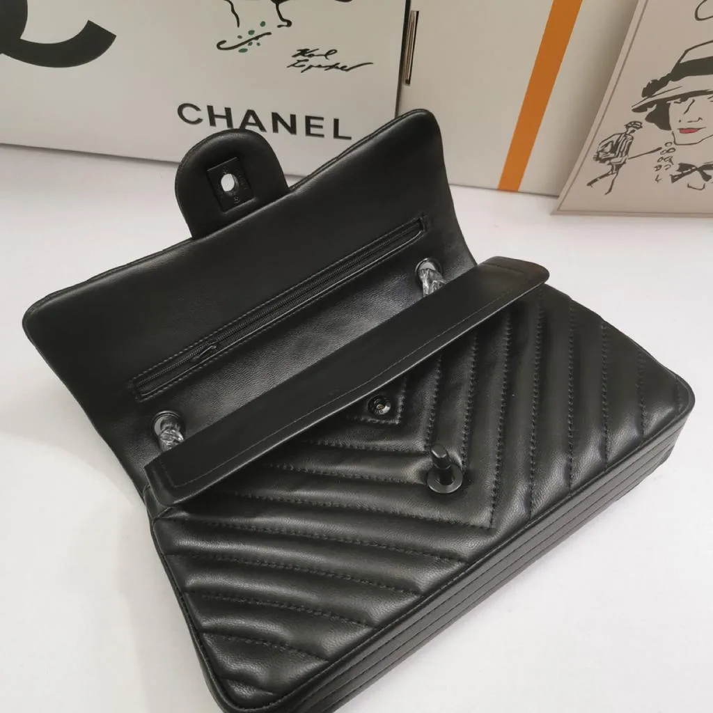 Alternative view of Chanel Chevron Classic Handbag Black Hardware Black
