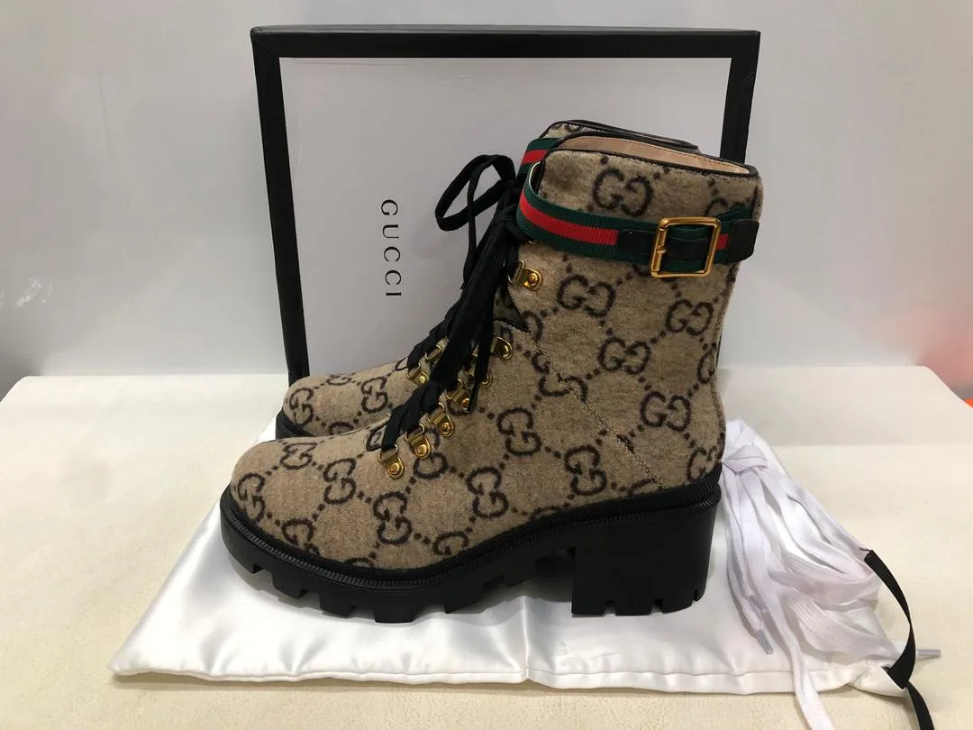 Alternative view of Gucci Trip GG Wool Combat Boots By Canvas Beige/Ebony