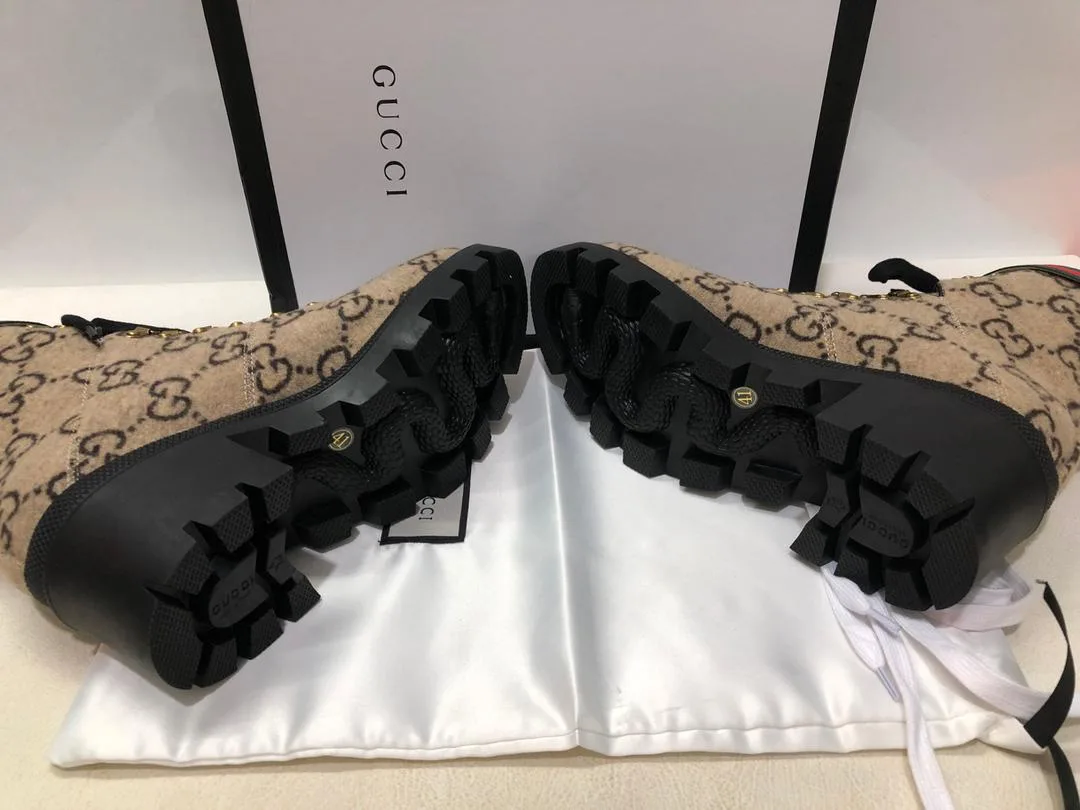 Gucci Trip GG Wool Combat Boots By Canvas Beige/Ebony - Image 3