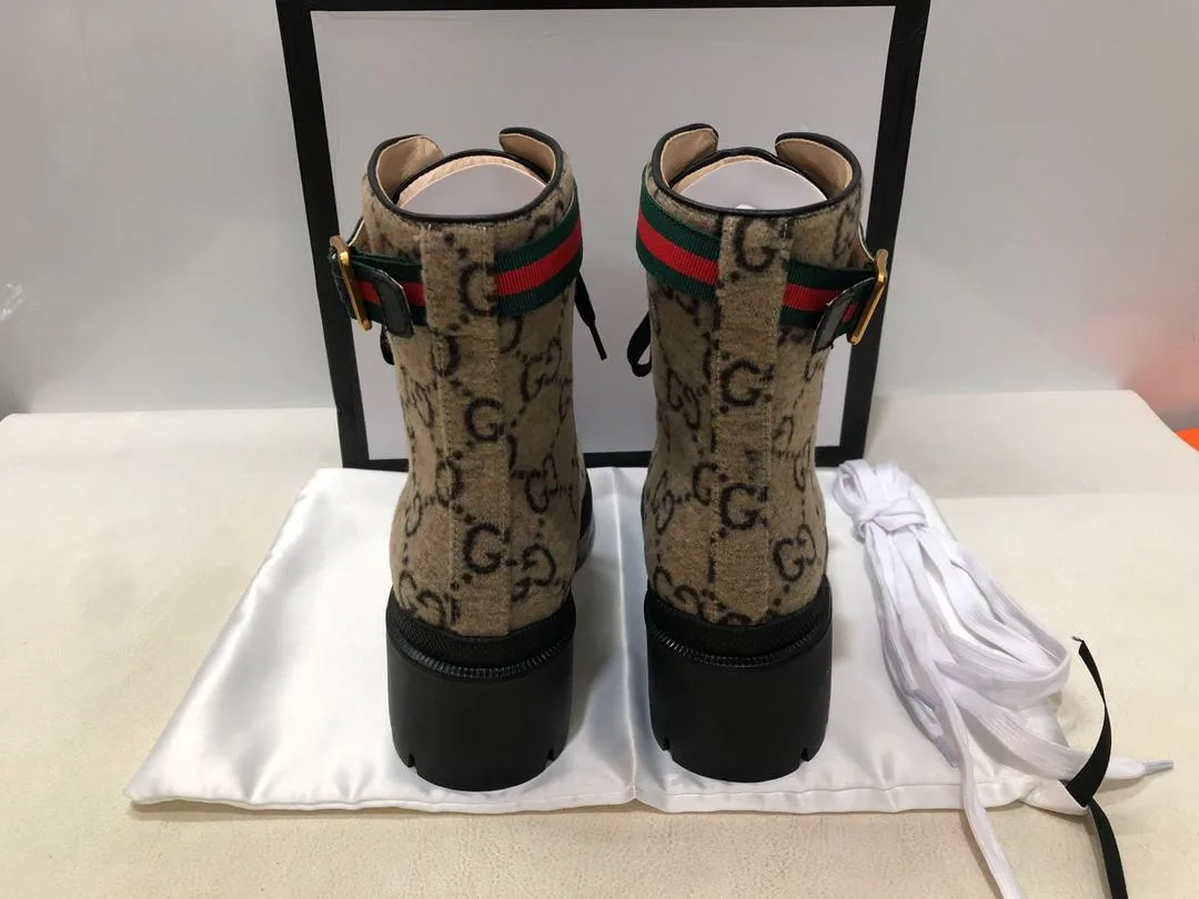 Gucci Trip GG Wool Combat Boots By Canvas Beige/Ebony - Image 4