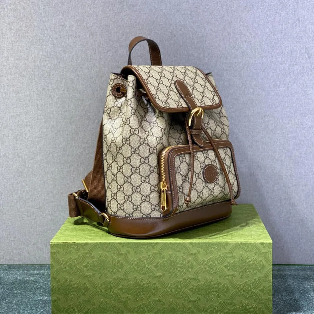 Gucci Backpack With Interlocking G Beige And Ebony GG Supreme Canvas Brown / - Image 3