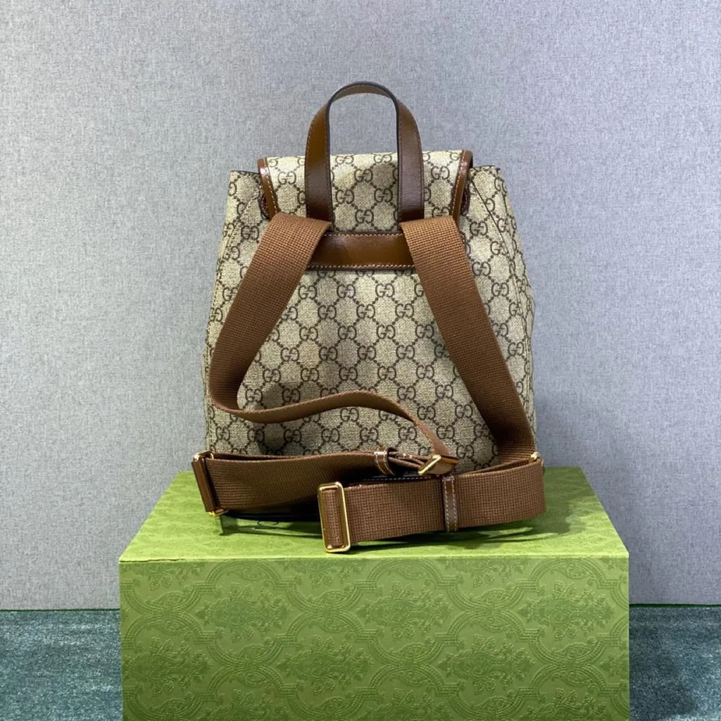 Gucci Backpack With Interlocking G Beige And Ebony GG Supreme Canvas Brown / - Image 4