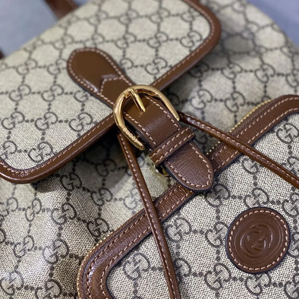 Gucci Backpack With Interlocking G Beige And Ebony GG Supreme Canvas Brown / - Image 8