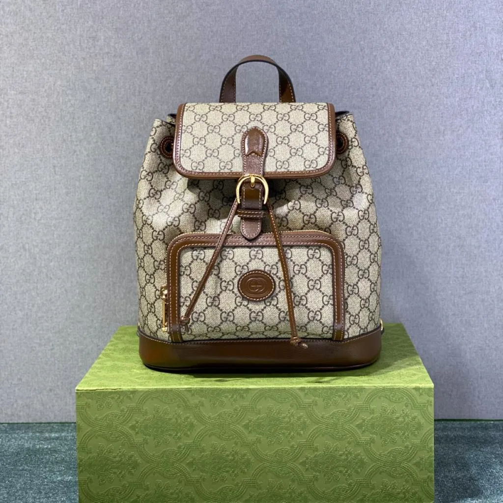 Alternative view of Gucci Backpack With Interlocking G Beige And Ebony GG Supreme Canvas Brown /