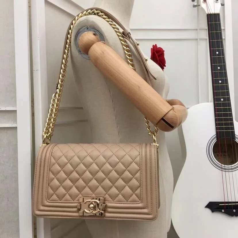Alternative view of Chanel Boy Medium Crossbody Bag / Yellowish/ Brown Gold Hardware