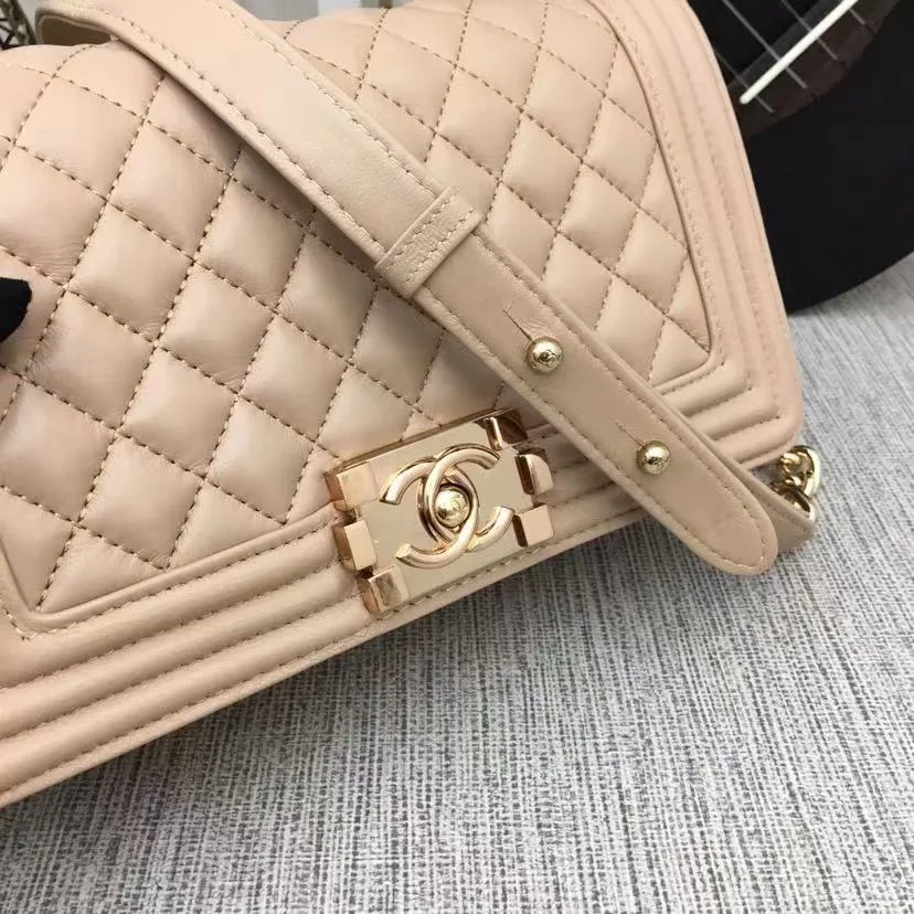 Chanel Boy Medium Crossbody Bag / Yellowish/ Brown Gold Hardware - Image 5
