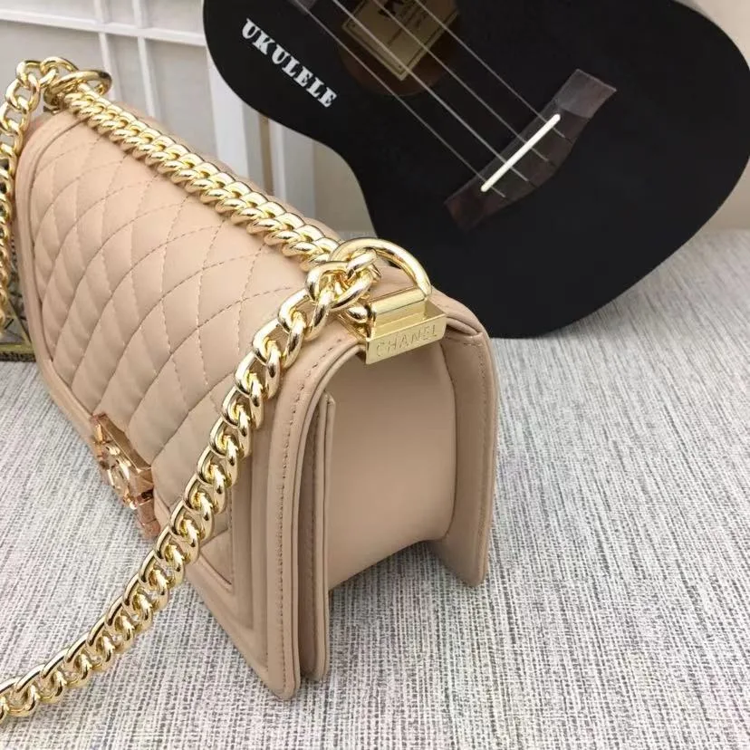 Chanel Boy Medium Crossbody Bag / Yellowish/ Brown Gold Hardware - Image 3
