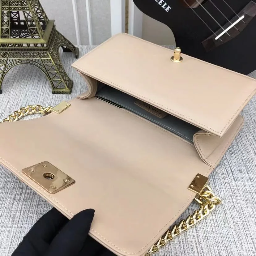 Chanel Boy Medium Crossbody Bag / Yellowish/ Brown Gold Hardware - Image 7