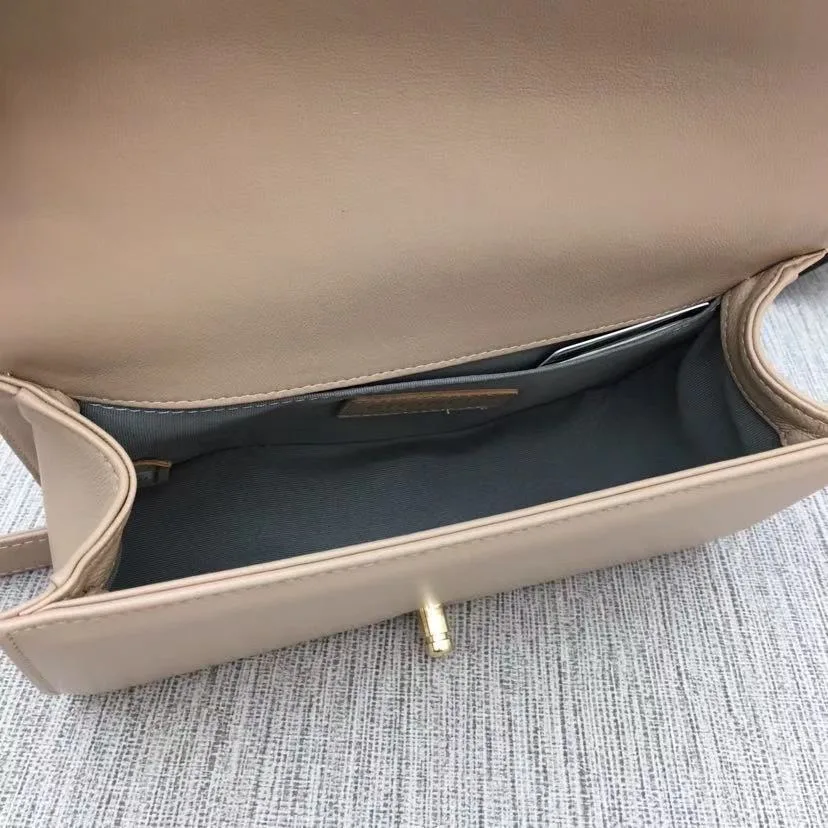 Chanel Boy Medium Crossbody Bag / Yellowish/ Brown Gold Hardware - Image 6