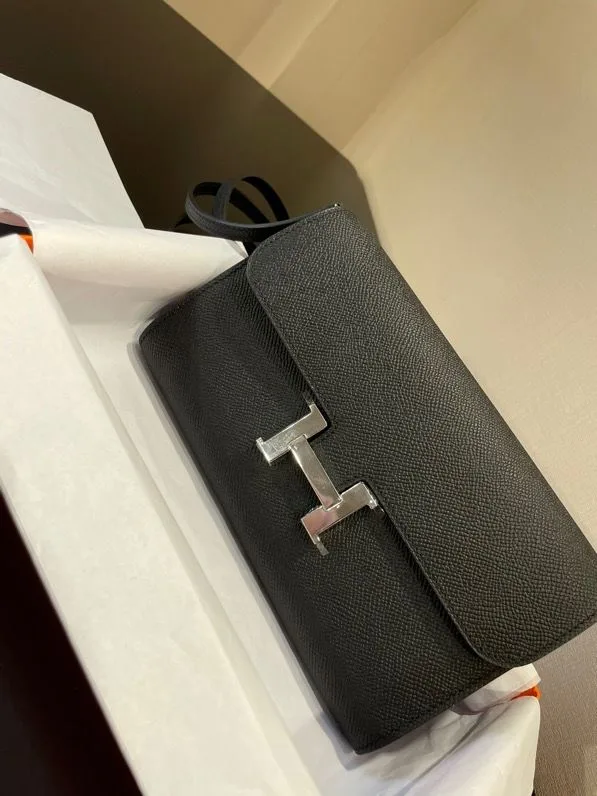 Hermes Constance Togo Long Wallet / Gold Toned Hardware Black - Image 8