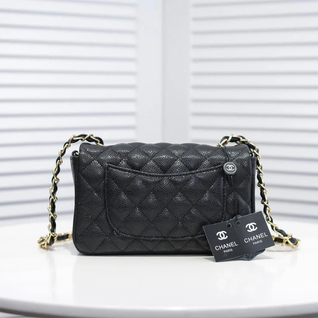 Chanel Classic Mini Crossbody Bag / Black Gold Hardware - Image 5