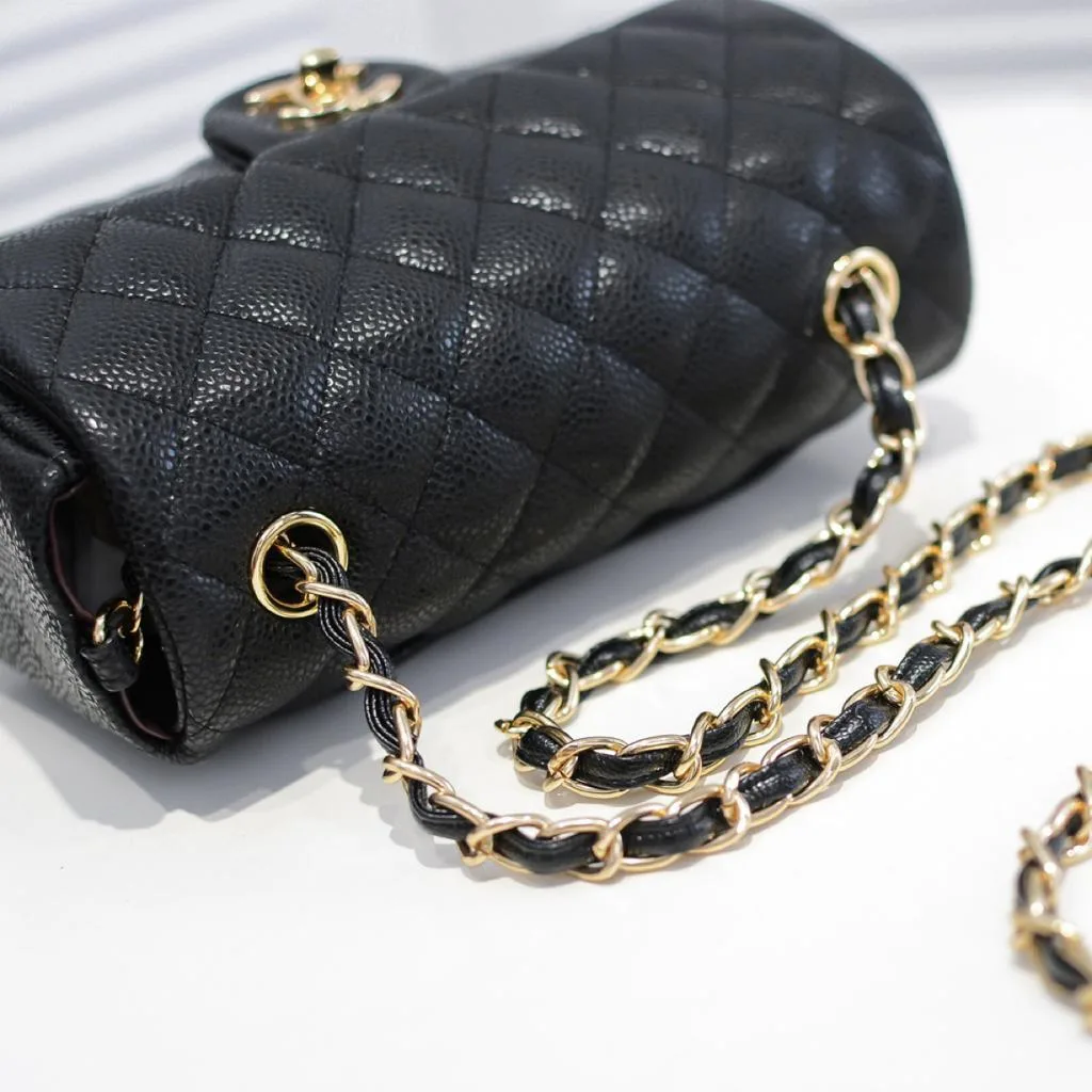 Chanel Classic Mini Crossbody Bag / Black Gold Hardware - Image 8
