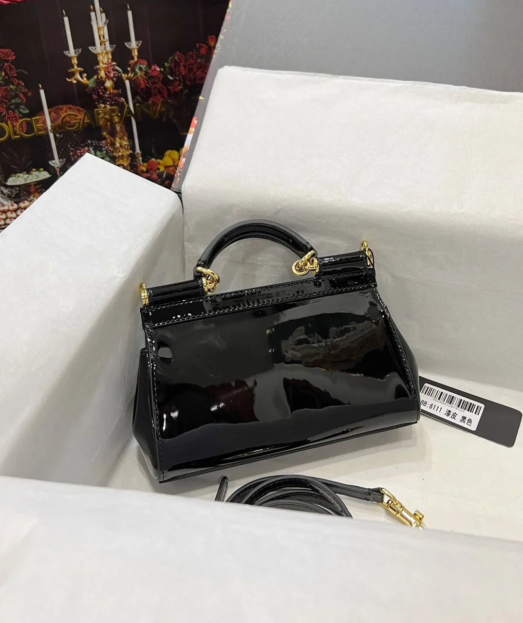 Alternative view of Dolce & Gabbana Sicily Bag In Polished Black Mini Size / 7 Inches