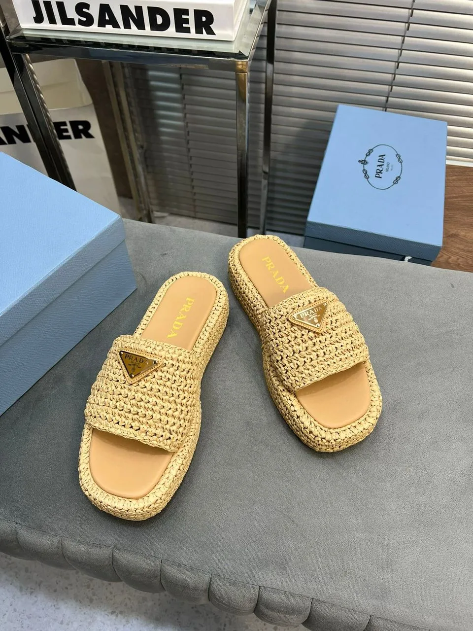 Alternative view of Prada Crochet Flatform Slides Brown