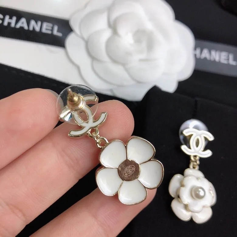 Alternative view of Chanel White Camellia Flower Earrings Gold Tone