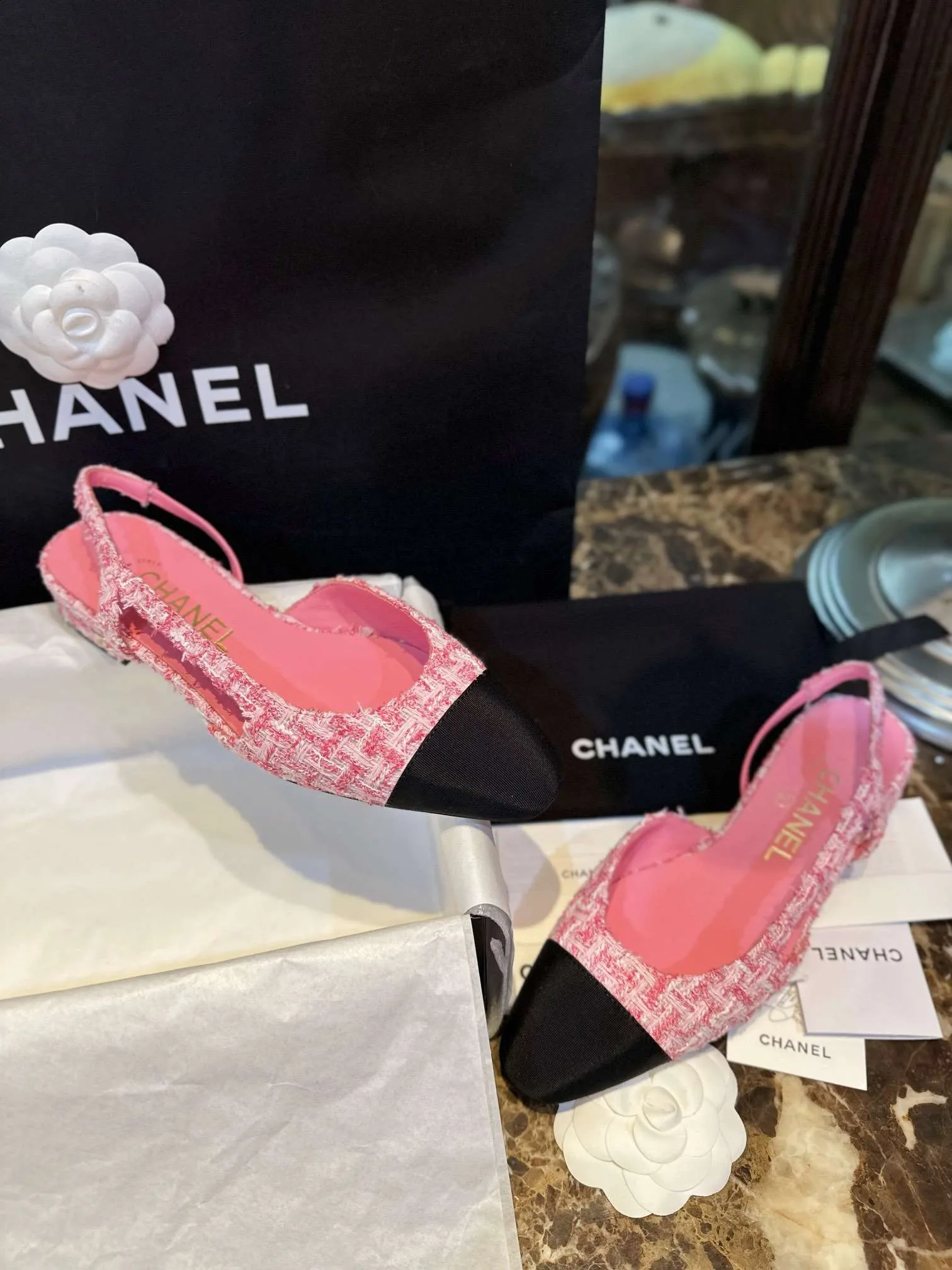 Chanel Woolen Lat Lace Up Sandals Pink - Image 10