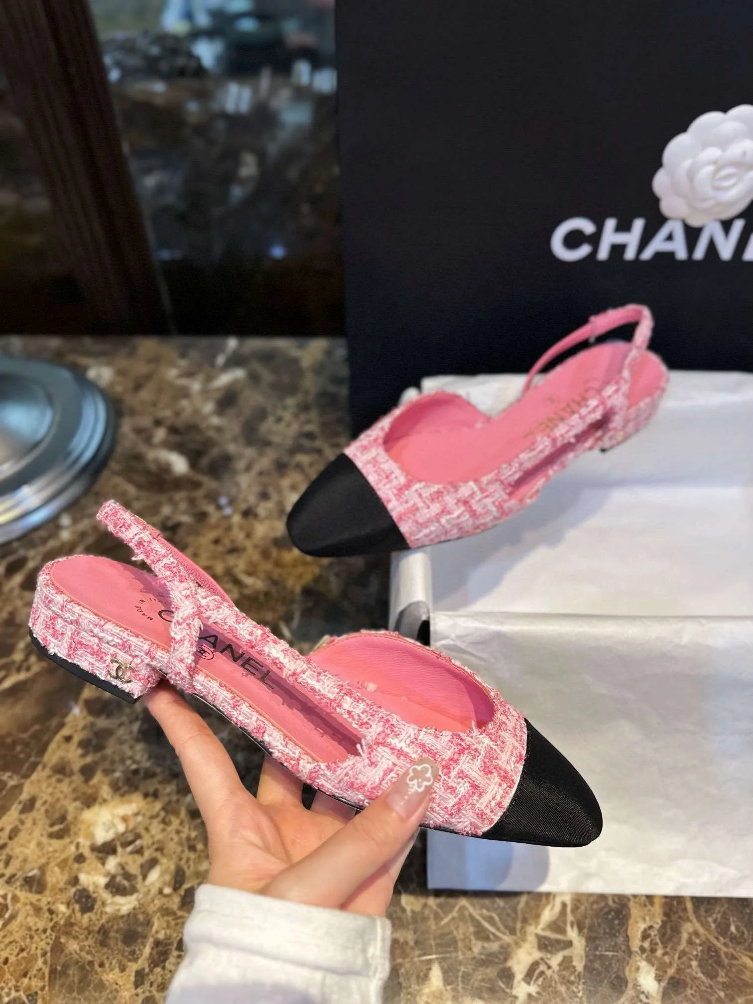 Chanel Woolen Lat Lace Up Sandals Pink - Image 7