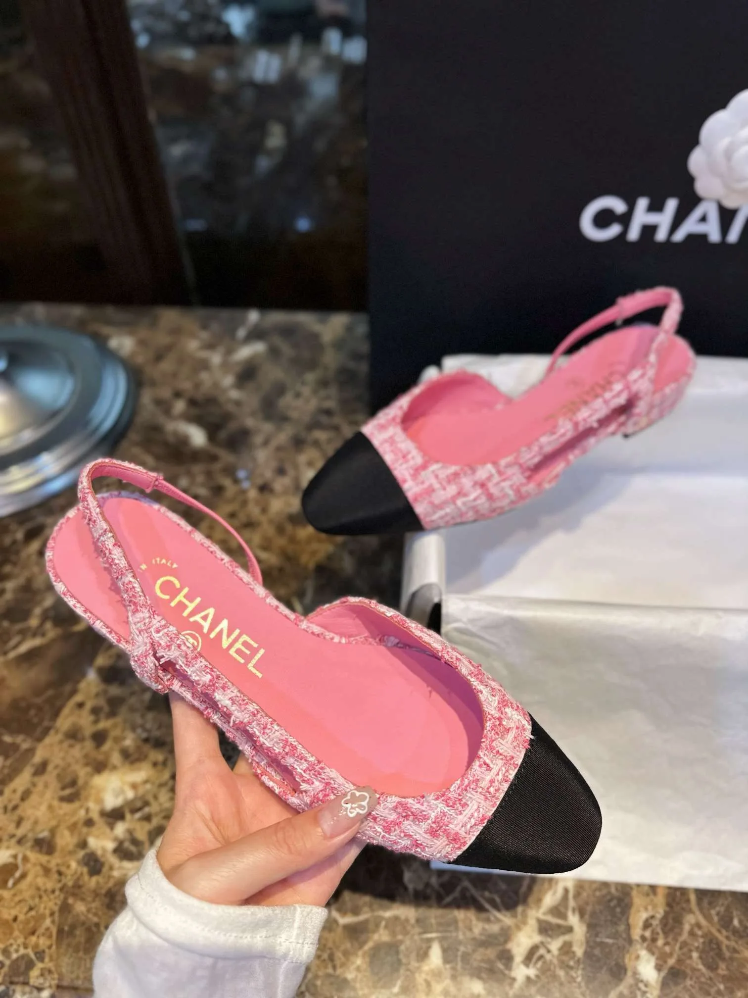 Chanel Woolen Lat Lace Up Sandals Pink - Image 6