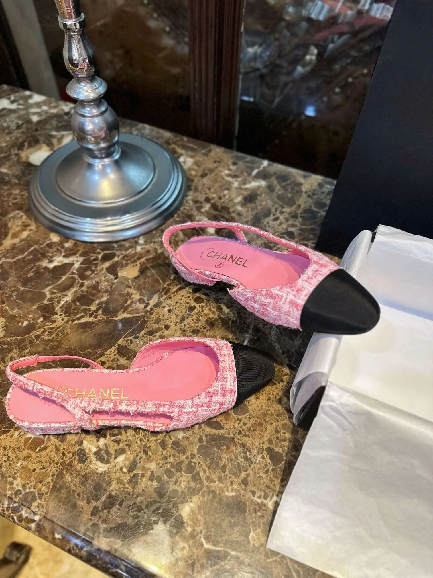 Chanel Woolen Lat Lace Up Sandals Pink - Image 5