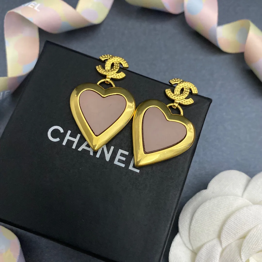 Alternative view of Chanel Yellow Thick Border Heart Earrings Gold Tone