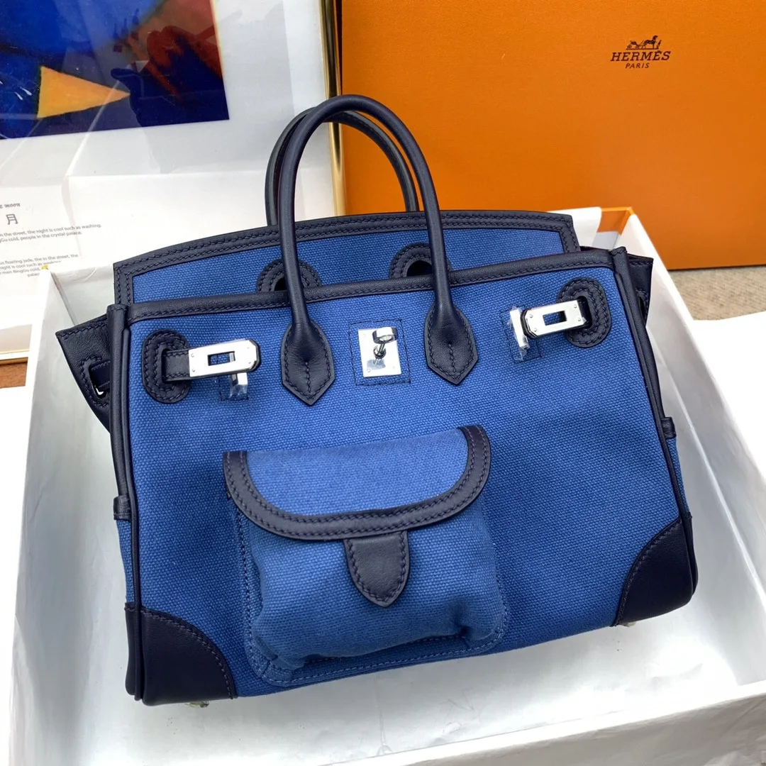 Hermes Birkin Cargo 25 Top Handle Bag / Blue Silver Hardware Bag - Image 6
