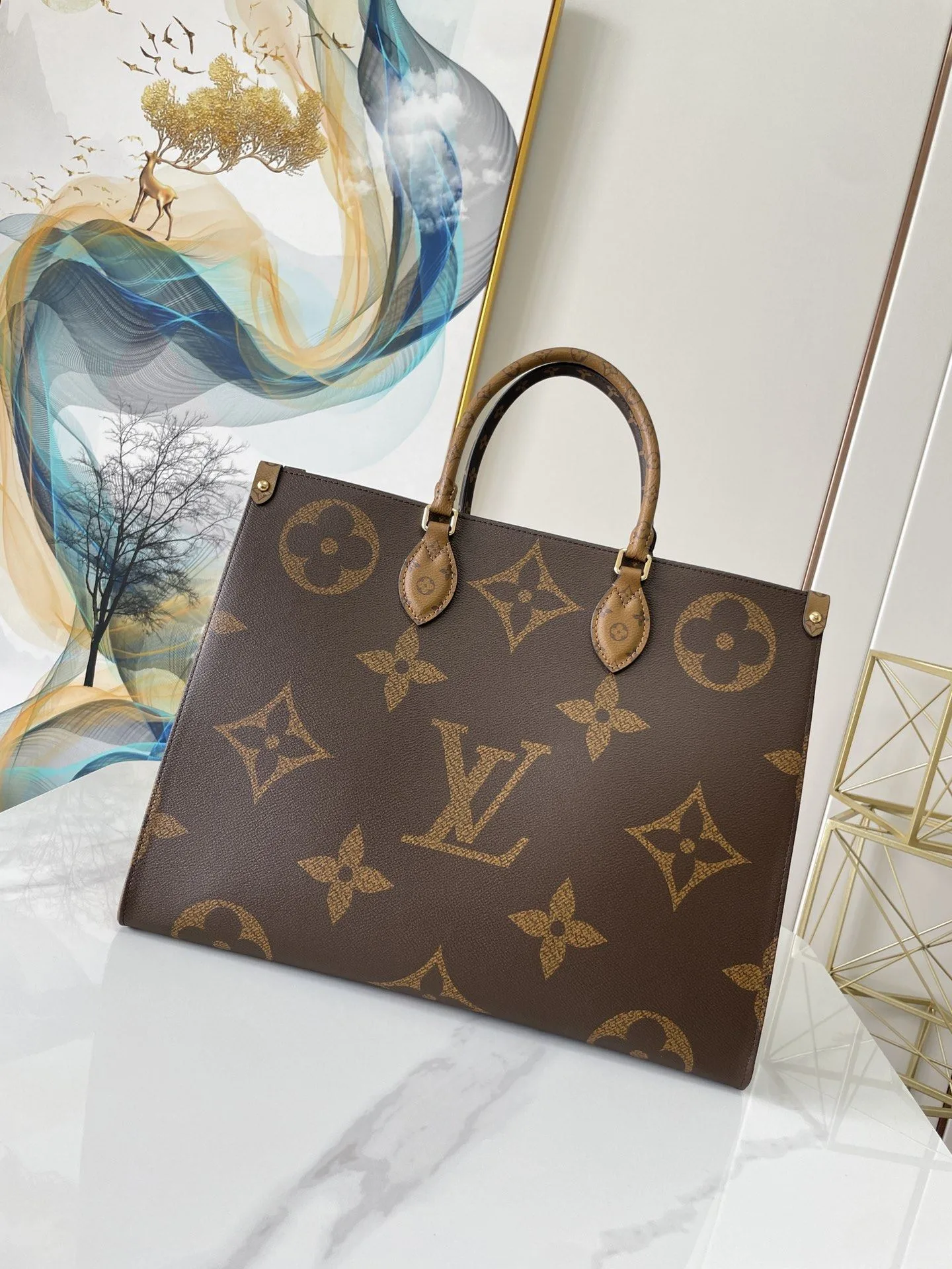 Louis Vuitton OnTheGo GM Tote Bag / Monogram Reverse Canvas Gold Hardware - Image 6