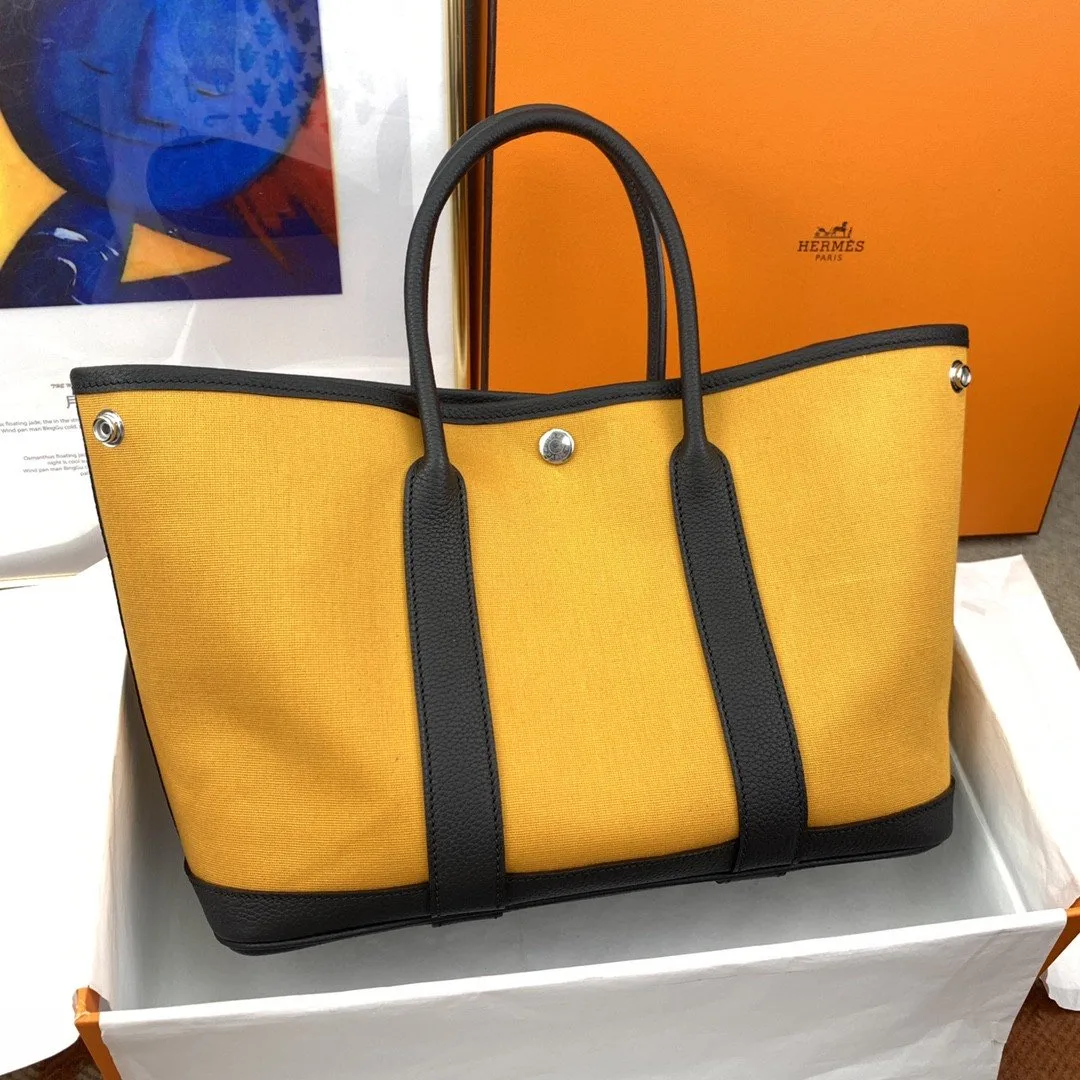 Hermes Garden Party 36 Canvas Tote Bag Yellow/Black - Image 6