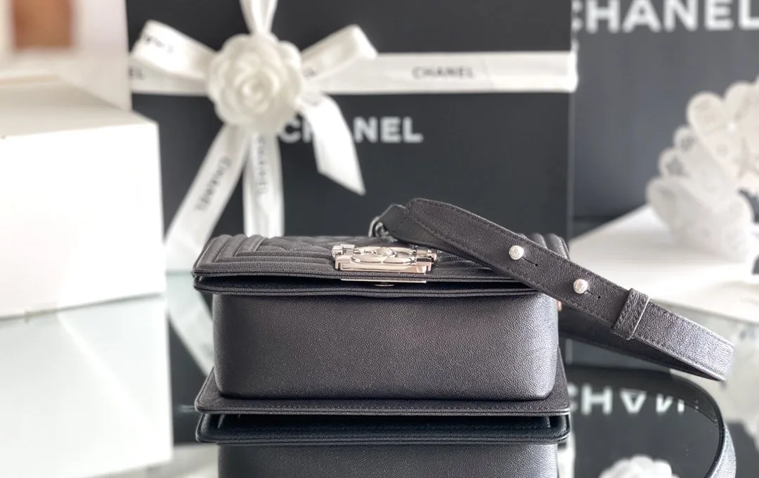 Chanel Boy Mini Crossbody Bag / Black Silver Hardware - Image 6