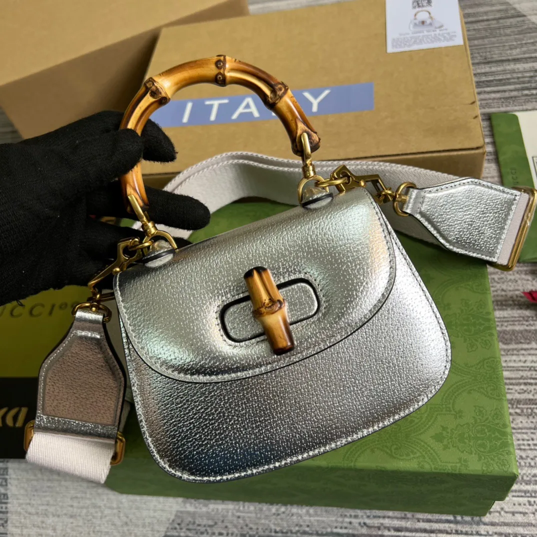 Gucci Bamboo 1947 Mini Top Handle Bag Silver - Image 5