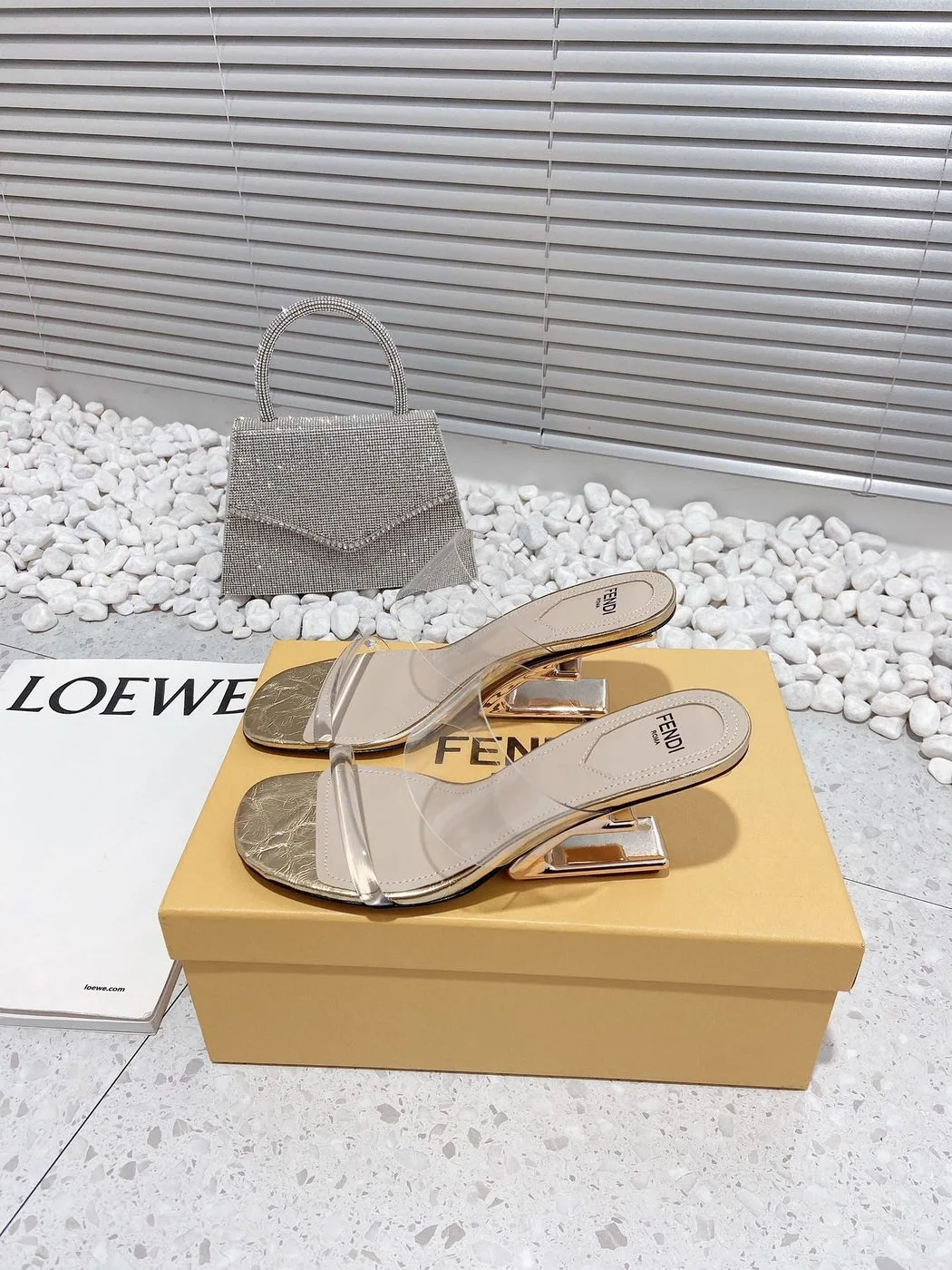 Fendi First Gold Transparent Medium-Heeled Sandals - Image 4