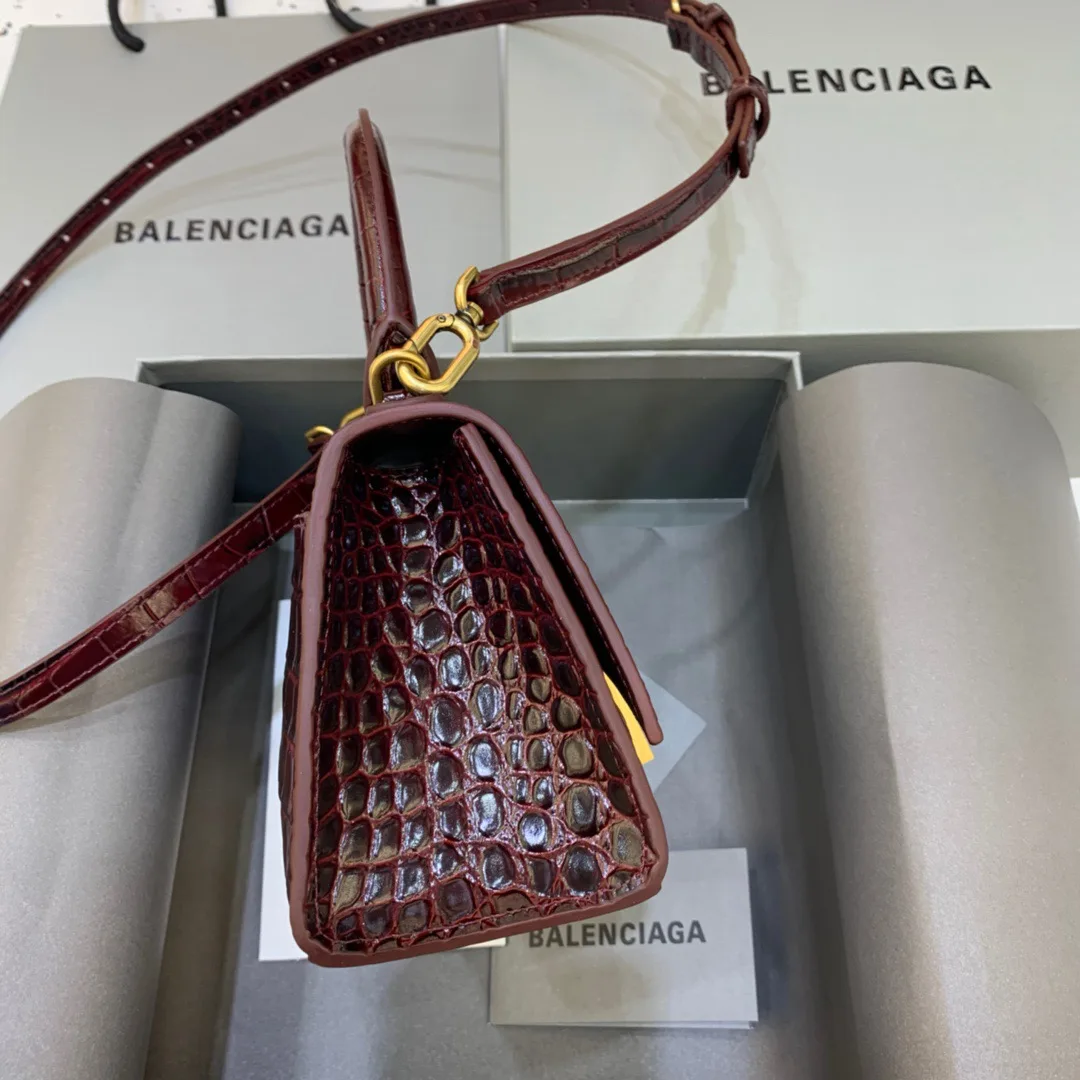 Balenciaga Hourglass XS Handbag In Dark Red - Image 5