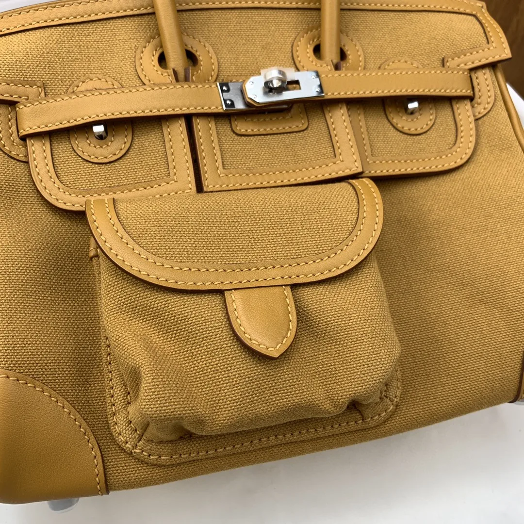 Hermes Birkin Cargo 25 Top Handle Bag / Beige Silver Hardware - Image 6