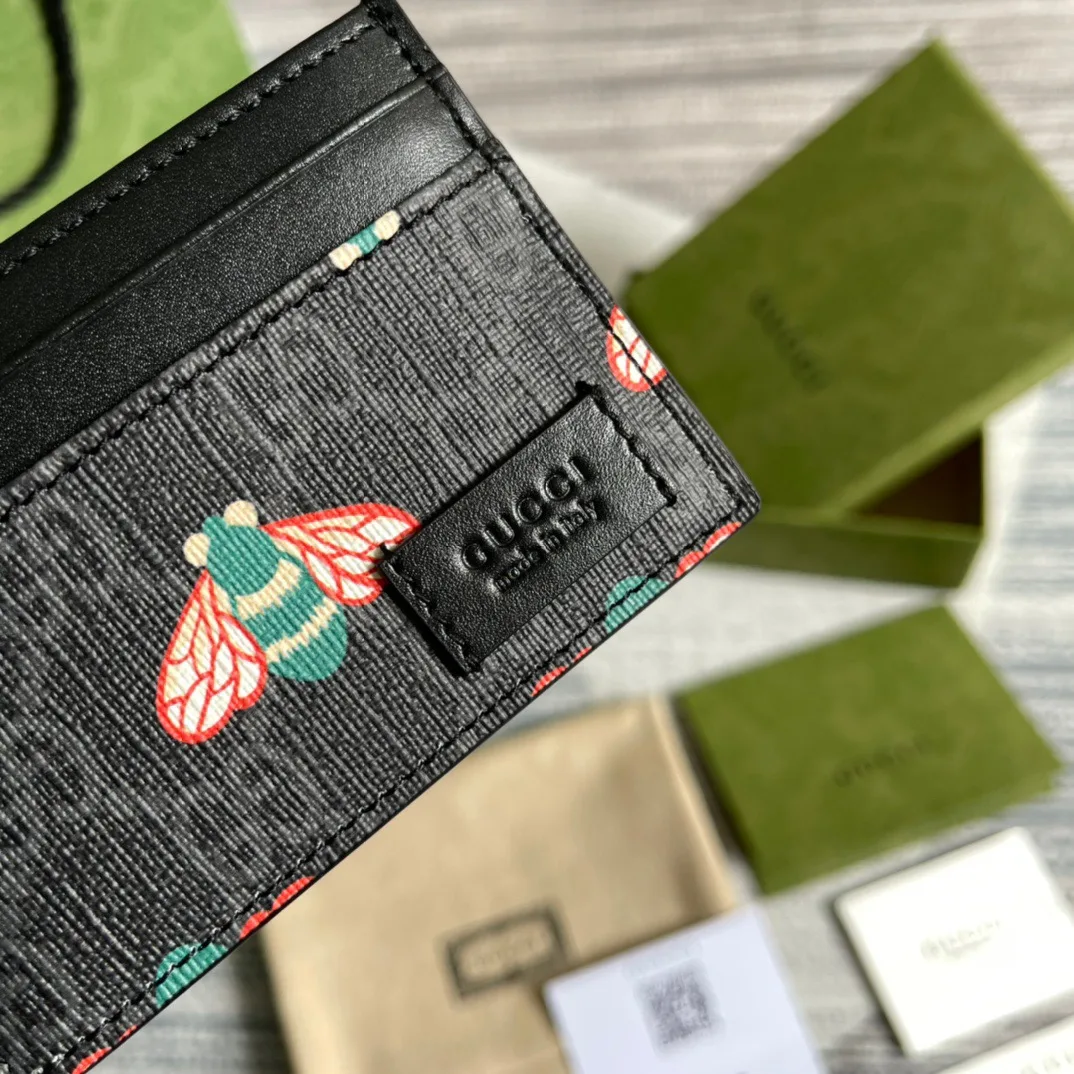 Gucci Card Case Black with Bees / - Image 5